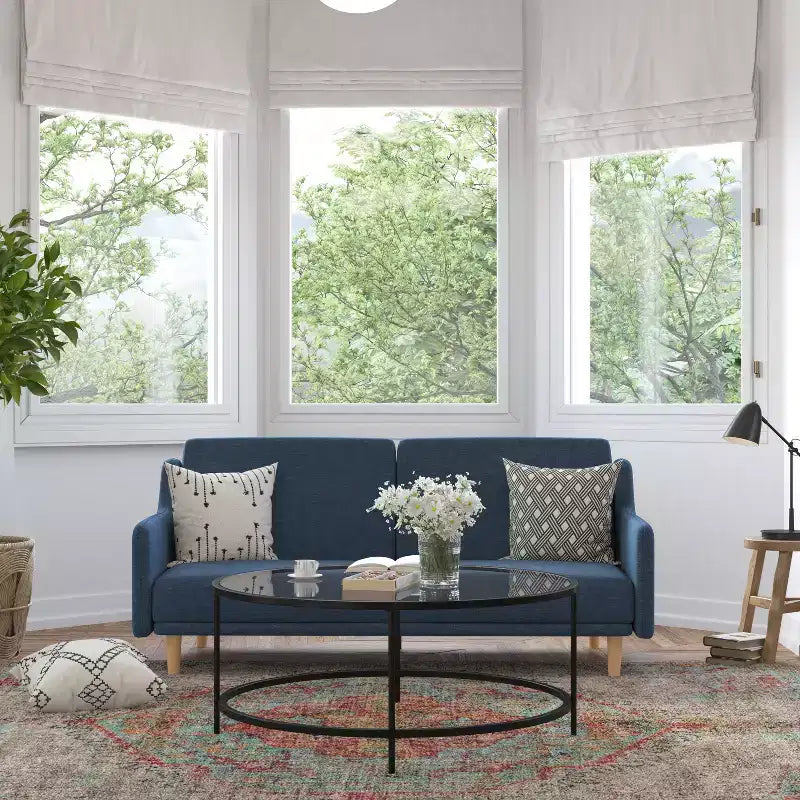 Delphine Canapé-Lit Futon Convertible Premium avec Dossier Inclinable, Accoudoirs Courbés et Pieds en Bois Massif – Sanzelize Design