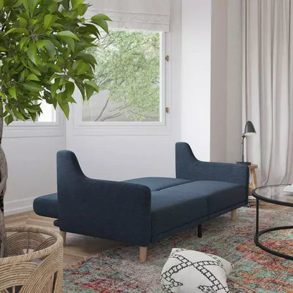 Delphine Canapé-Lit Futon Convertible Premium avec Dossier Inclinable, Accoudoirs Courbés et Pieds en Bois Massif – Sanzelize Design