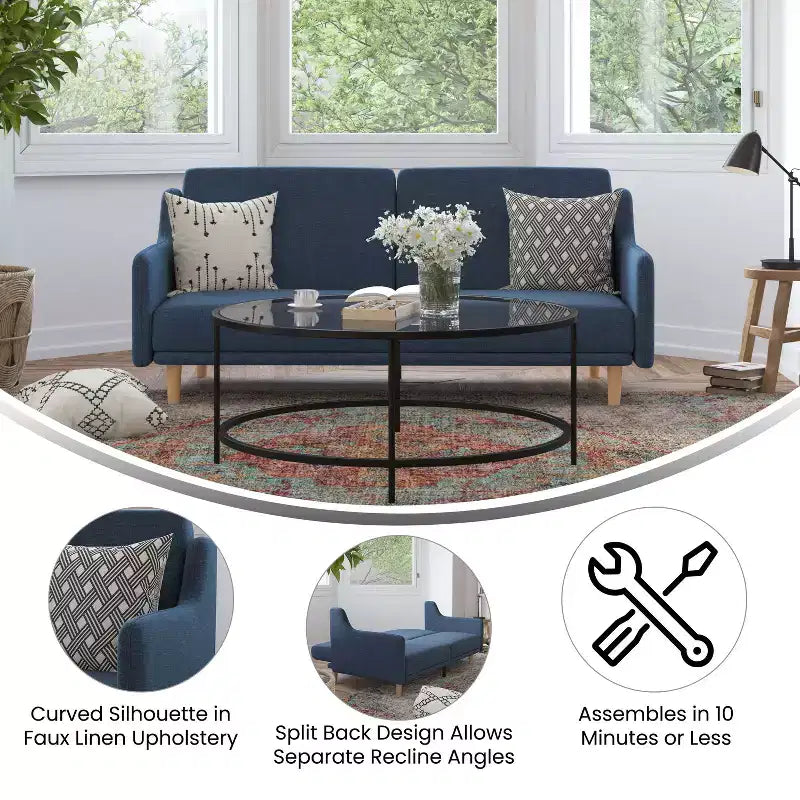 Delphine Canapé-Lit Futon Convertible Premium avec Dossier Inclinable, Accoudoirs Courbés et Pieds en Bois Massif – Sanzelize Design