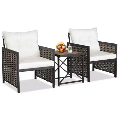 Ensemble de Meubles de Jardin en Rotin 3 Pièces Table Basse en Bois d'Acacia et 2 Chaises pour Jardin/terrasse – Sanzelize Design