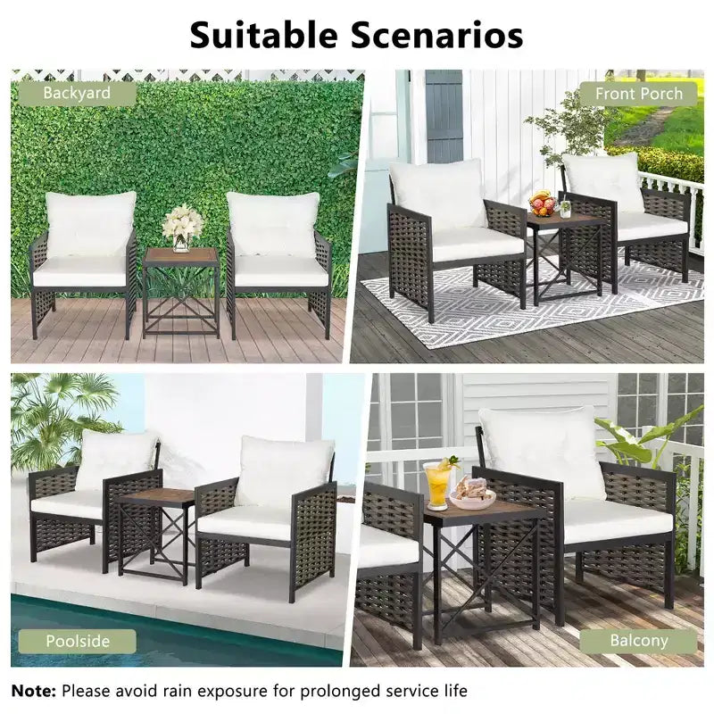 Ensemble de Meubles de Jardin en Rotin 3 Pièces Table Basse en Bois d'Acacia et 2 Chaises pour Jardin/terrasse – Sanzelize Design