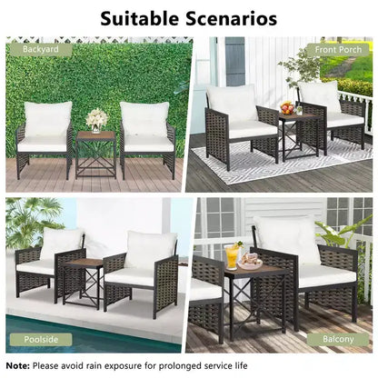 Ensemble de Meubles de Jardin en Rotin 3 Pièces Table Basse en Bois d'Acacia et 2 Chaises pour Jardin/terrasse – Sanzelize Design