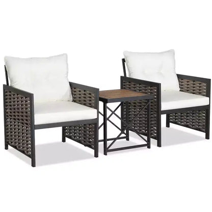 Ensemble de Meubles de Jardin en Rotin 3 Pièces Table Basse en Bois d'Acacia et 2 Chaises pour Jardin/terrasse – Sanzelize Design