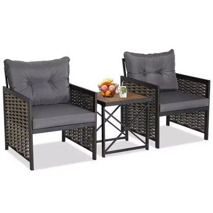 Ensemble de Meubles de Jardin en Rotin 3 Pièces Table Basse en Bois d'Acacia et 2 Chaises pour Jardin/terrasse – Sanzelize Design