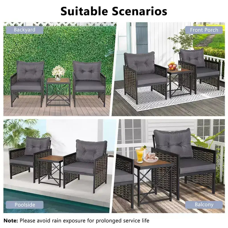 Ensemble de Meubles de Jardin en Rotin 3 Pièces Table Basse en Bois d'Acacia et 2 Chaises pour Jardin/terrasse – Sanzelize Design