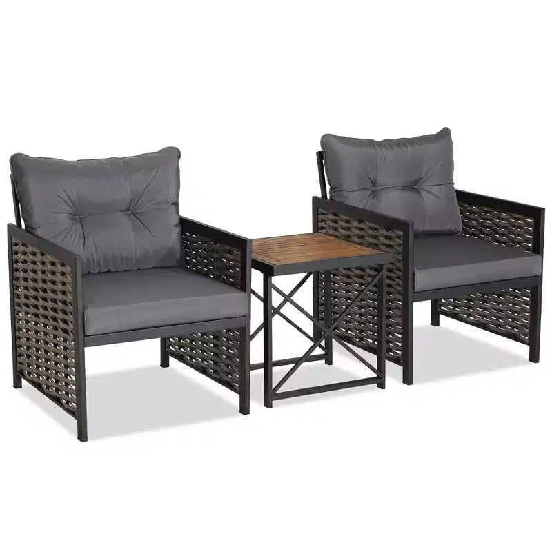 Ensemble de Meubles de Jardin en Rotin 3 Pièces Table Basse en Bois d'Acacia et 2 Chaises pour Jardin/terrasse – Sanzelize Design