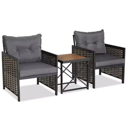 Ensemble de Meubles de Jardin en Rotin 3 Pièces Table Basse en Bois d'Acacia et 2 Chaises pour Jardin/terrasse – Sanzelize Design