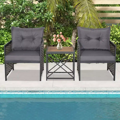 Ensemble de Meubles de Jardin en Rotin 3 Pièces Table Basse en Bois d'Acacia et 2 Chaises pour Jardin/terrasse – Sanzelize Design