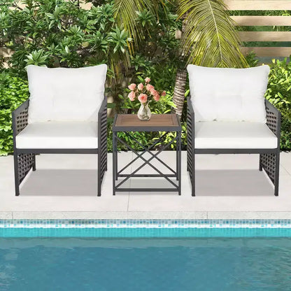 Ensemble de Meubles de Jardin en Rotin 3 Pièces Table Basse en Bois d'Acacia et 2 Chaises pour Jardin/terrasse – Sanzelize Design