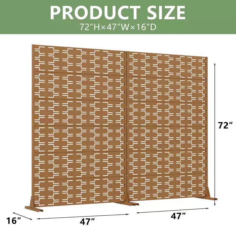 Cloison de séparation marron en acier galvanisé, 183 x 119 cm, paravent double face antirouille en 6 pièces – Sanzelize Design