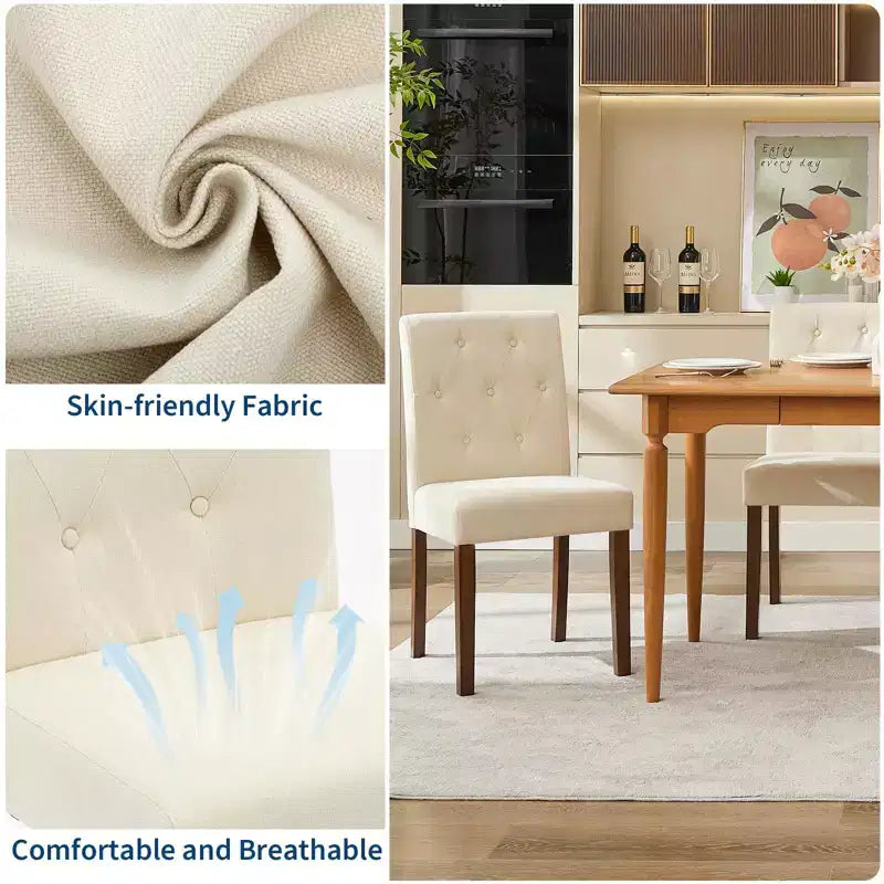 Lot de 6 / 4 chaises de salle à manger Parsons capitonnées - Chaises de cuisine en tissu rembourrées avec pieds en bois – Sanzelize Design