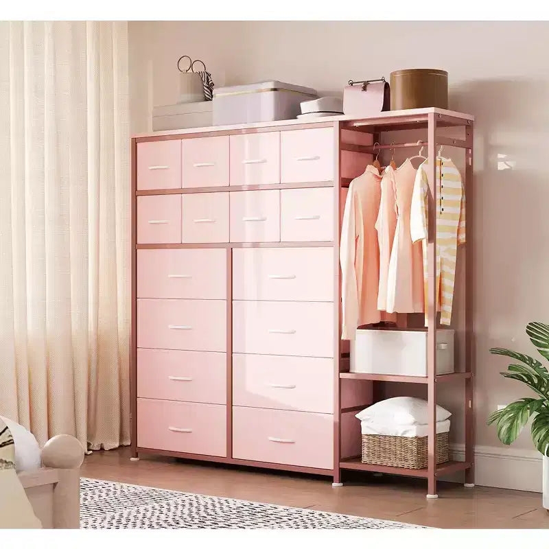 Commode de rangement avec 16 tiroirs, tringle à vêtements et étagères – Sanzelize Design