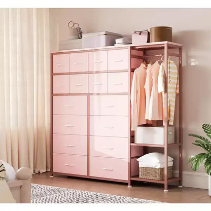 Commode de rangement avec 16 tiroirs, tringle à vêtements et étagères – Sanzelize Design