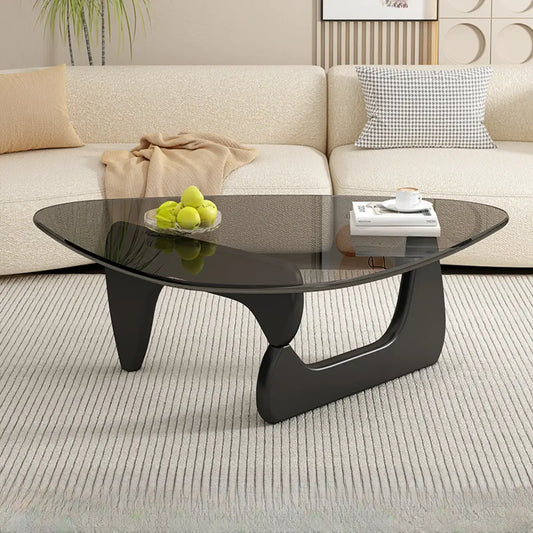 Table basse triangulaire en bois avec plateau en verre – Sanzelize Design