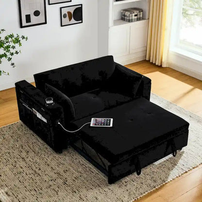 Canapé-lit gigogne 137 cm, canapé-lit inclinable 2 places avec rangement, oreiller lombaire, prise USB – Sanzelize Design