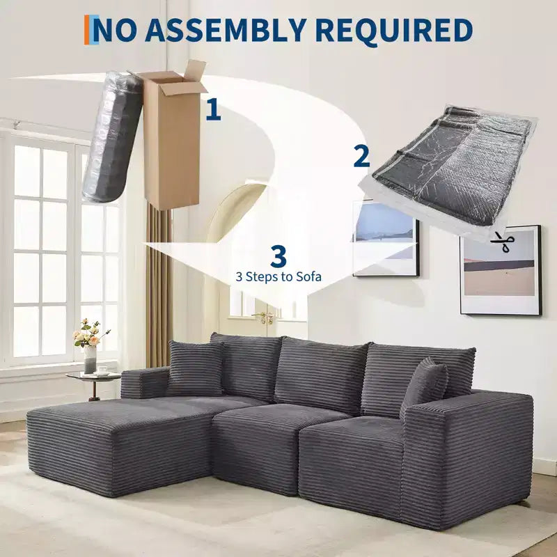 Canapé moderne 274 cm, canapé 3 places rembourré en forme de L avec oreillers, canapé à assise profonde – Sanzelize Design