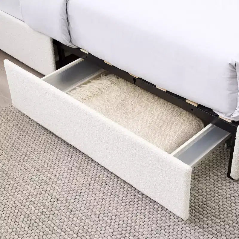 Lit 152 x 203 cm Moderne Rembourré en Boucle avec Tiroirs de Rangement – Sanzelize Design