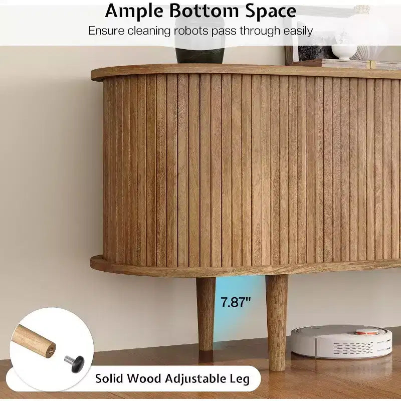 Meuble TV 178 cm avec pieds en bois massif, console TV de style moderne du milieu du siècle avec porte à tambour – Sanzelize Design