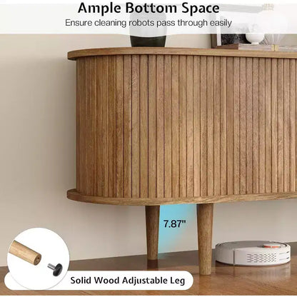 Meuble TV 178 cm avec pieds en bois massif, console TV de style moderne du milieu du siècle avec porte à tambour – Sanzelize Design