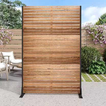 Paravent de 183 cm avec Cadre Galvanisé, Séparateur de Pièce Effet Bois, Brise-vue, Clôture de Jardin, terrasse Beige – Sanzelize Design