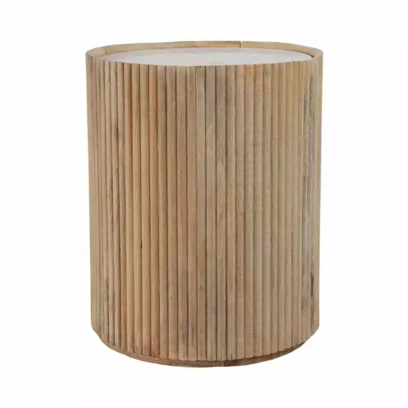 Table d'appoint décorative en bois nervuré avec plateau en marbre et rangement – Sanzelize Design