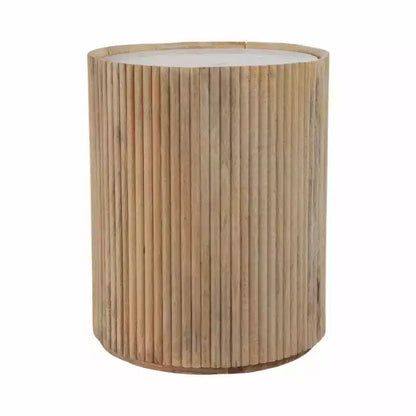 Table d'appoint décorative en bois nervuré avec plateau en marbre et rangement – Sanzelize Design