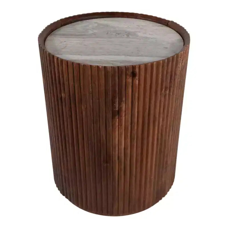 Table d'appoint décorative en bois nervuré avec plateau en marbre et rangement – Sanzelize Design