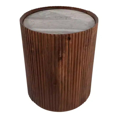 Table d'appoint décorative en bois nervuré avec plateau en marbre et rangement – Sanzelize Design