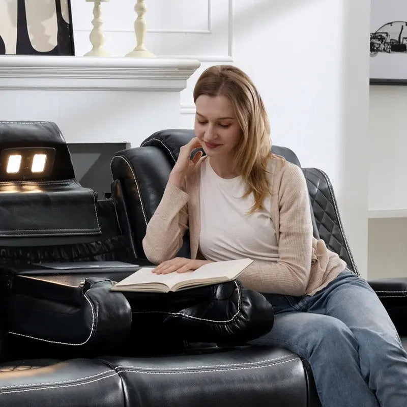 Canapé inclinable électrique avec chargeur sans fil, liseuse pour salon, lumière LED en similicuir, port AC/USB – Sanzelize Design
