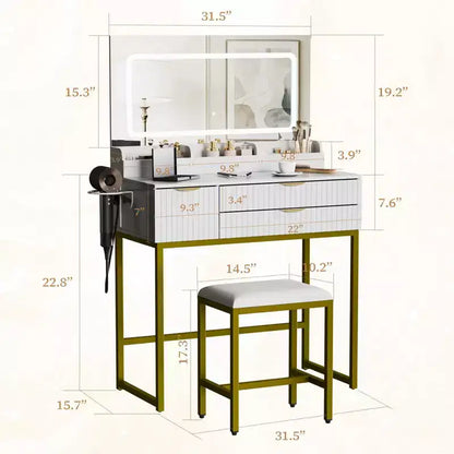 Coiffeuse avec miroir et lumières, miroir lumineux à LED, tiroirs de rangement spacieux pour produits cosmétiques et – Sanzelize Design