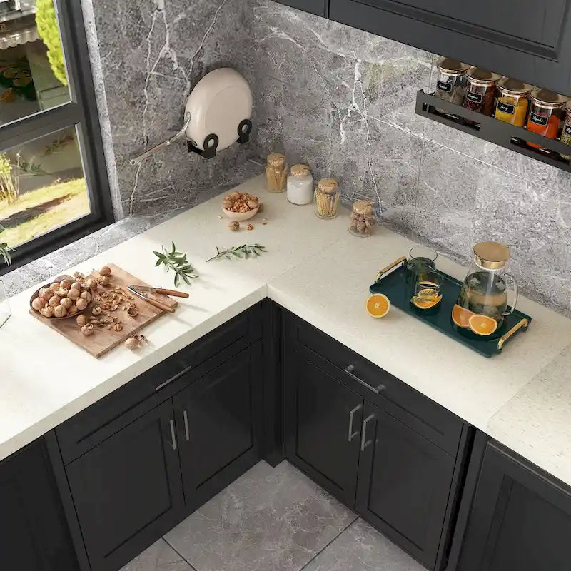 Meuble d'angle de cuisine efficace, îlot de cuisine en L: Grand espace de rangement avec tiroirs à glissière fluide – Sanzelize Design