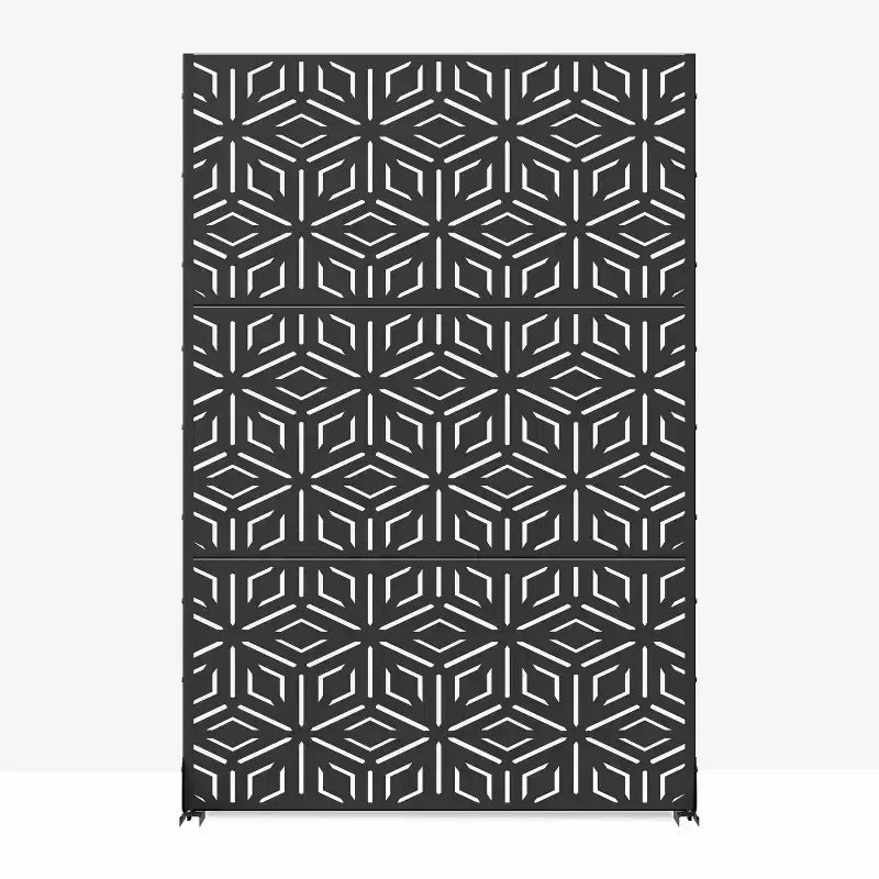 Paravent à 3 panneaux avec motif géométrique – Acier galvanisé noir – Sanzelize Design