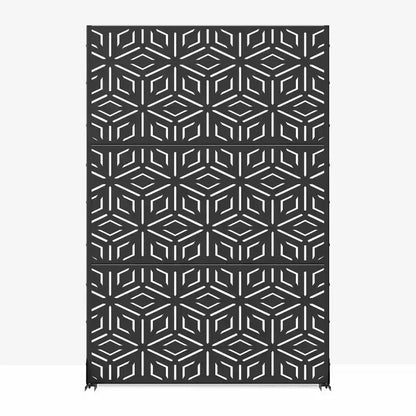 Paravent à 3 panneaux avec motif géométrique – Acier galvanisé noir – Sanzelize Design