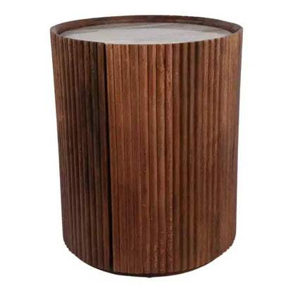 Table d'appoint décorative en bois nervuré avec plateau en marbre et rangement – Sanzelize Design