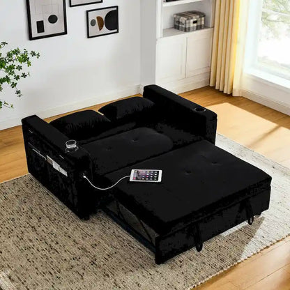 Canapé-lit gigogne 137 cm, canapé-lit inclinable 2 places avec rangement, oreiller lombaire, prise USB – Sanzelize Design