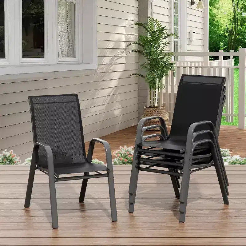 Chaises de jardin, Lot de 4/6 chaises de salle à manger empilables d'extérieur en textilène léger résistant aux – Sanzelize Design