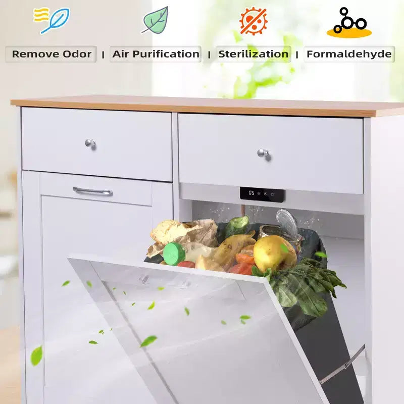 Meuble de cuisine à double inclinaison avec 2 tiroirs, meuble poubelle avec rangement sur roulettes, blanc – Sanzelize Design