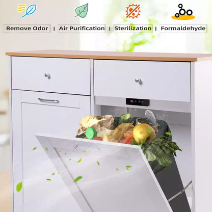 Meuble de cuisine à double inclinaison avec 2 tiroirs, meuble poubelle avec rangement sur roulettes, blanc – Sanzelize Design