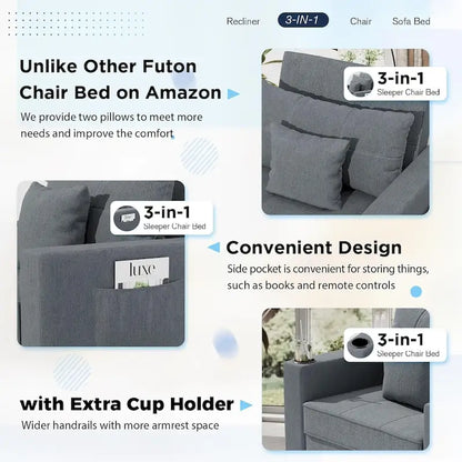 Fauteuil convertible 3-en-1, plusieurs coloris, une place – Sanzelize Design