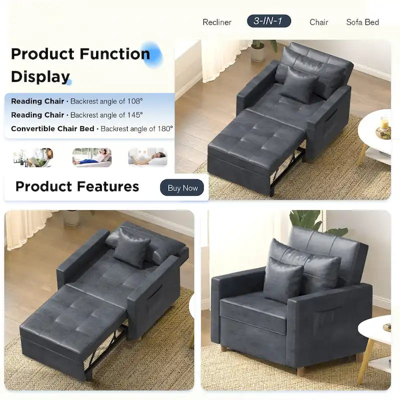 Fauteuil convertible 3-en-1, plusieurs coloris, une place – Sanzelize Design