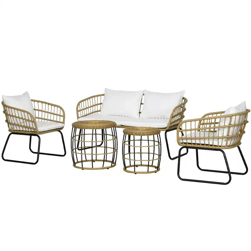 Ensemble de mobilier d'extérieur 5 pièces en rotin PE avec chaises rembourrées – Sanzelize Design