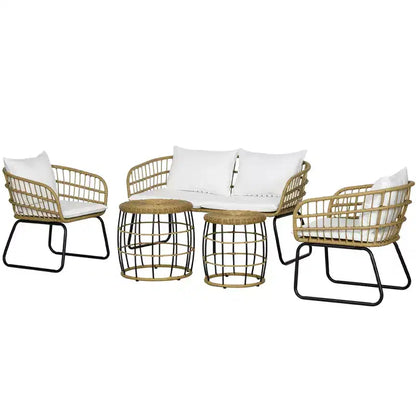 Ensemble de mobilier d'extérieur 5 pièces en rotin PE avec chaises rembourrées – Sanzelize Design