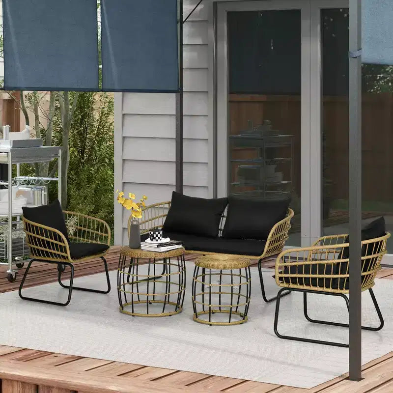 Ensemble de mobilier d'extérieur 5 pièces en rotin PE avec chaises rembourrées – Sanzelize Design
