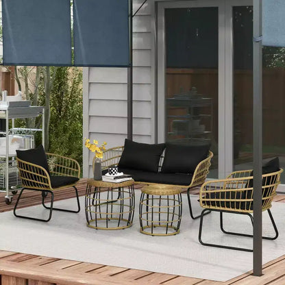 Ensemble de mobilier d'extérieur 5 pièces en rotin PE avec chaises rembourrées – Sanzelize Design