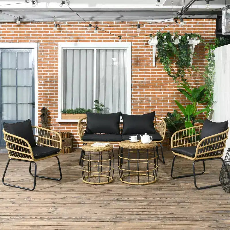 Ensemble de mobilier d'extérieur 5 pièces en rotin PE avec chaises rembourrées – Sanzelize Design