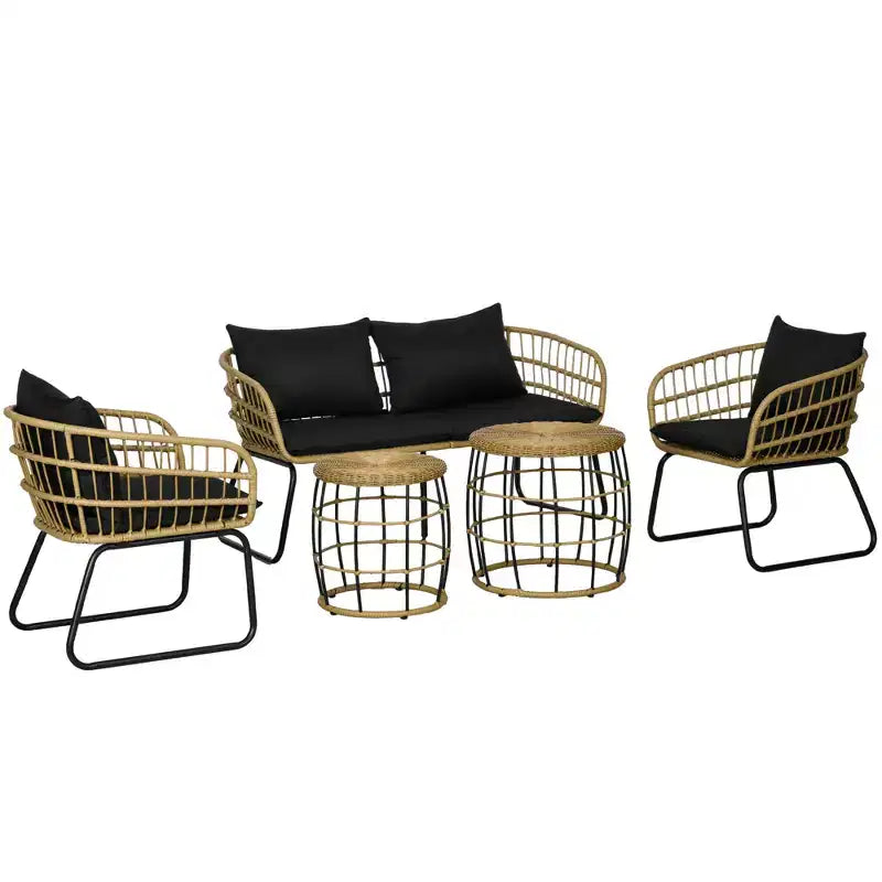Ensemble de mobilier d'extérieur 5 pièces en rotin PE avec chaises rembourrées – Sanzelize Design