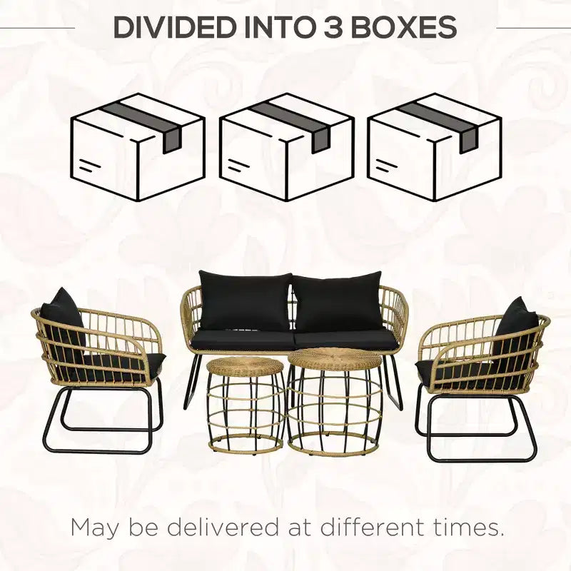 Ensemble de mobilier d'extérieur 5 pièces en rotin PE avec chaises rembourrées – Sanzelize Design