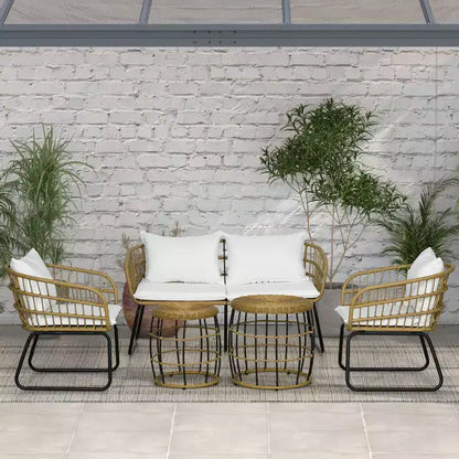 Ensemble de mobilier d'extérieur 5 pièces en rotin PE avec chaises rembourrées – Sanzelize Design