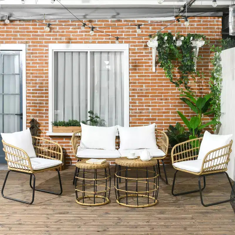 Ensemble de mobilier d'extérieur 5 pièces en rotin PE avec chaises rembourrées – Sanzelize Design