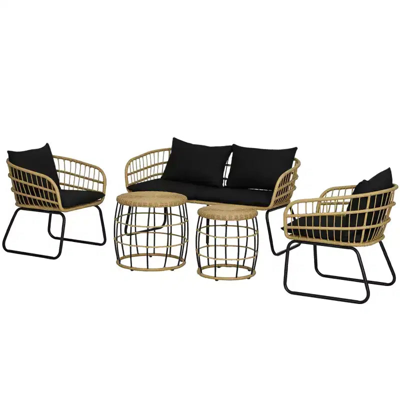 Ensemble de mobilier d'extérieur 5 pièces en rotin PE avec chaises rembourrées – Sanzelize Design